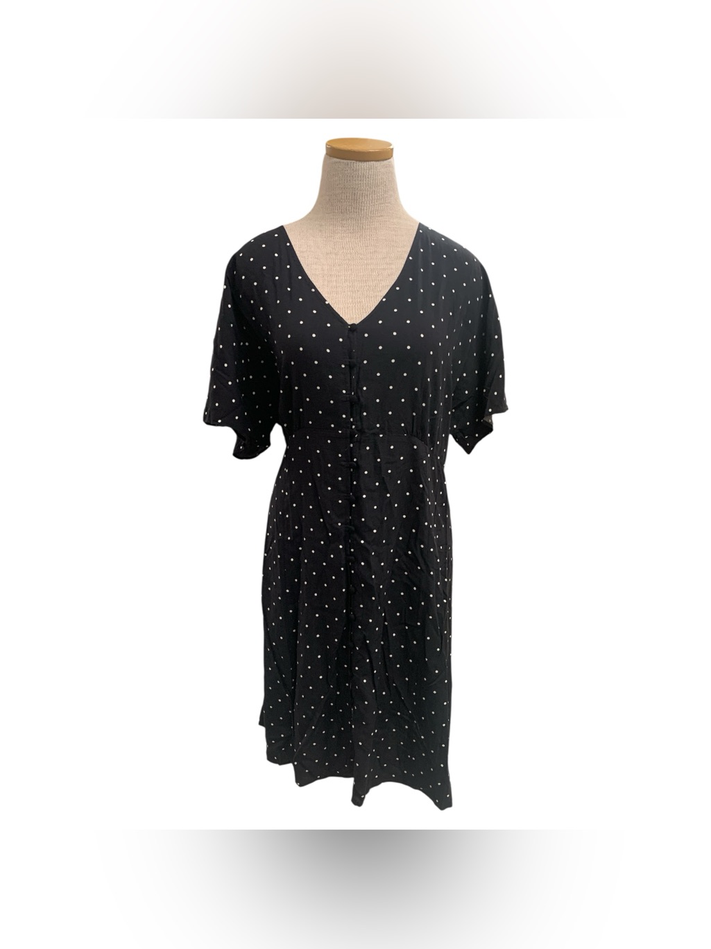 Teitmans Nwt Black Polka Dot V-Neck Button Midi Dress Size L